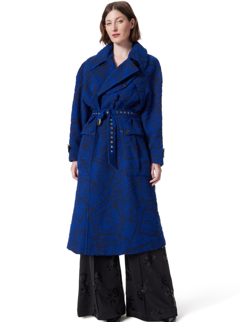 NWT DEE OCLEPPO Myah Military Belted Open Front Trench Coat Sodalite Blue XL